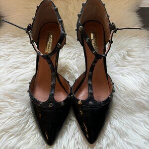 Halogen Martine T-Strap Studded Heel Patent "Leather"
